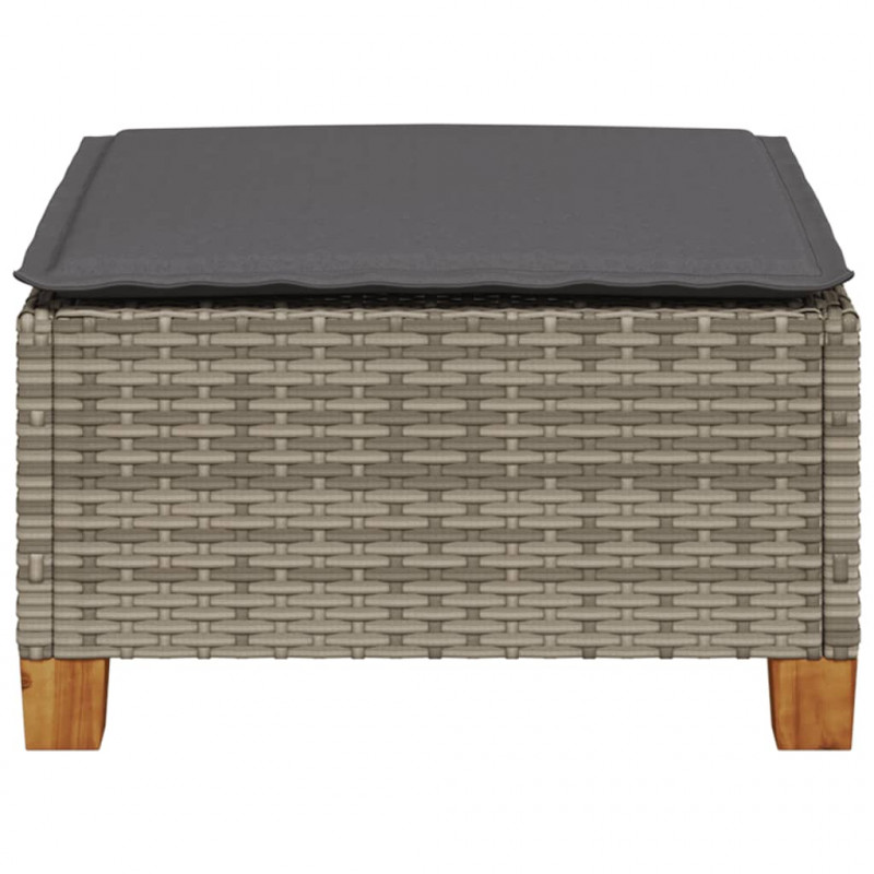 Stołek ogrodowy z poduszką, szary, 63,5x56x32 cm, rattan PE