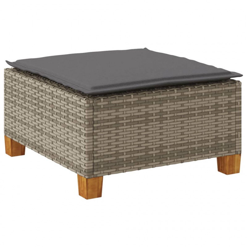 Stołek ogrodowy z poduszką, szary, 63,5x56x32 cm, rattan PE
