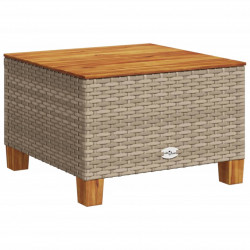 Stolik ogrodowy, beż, 55x55x36 cm, rattan PE i drewno akacjowe
