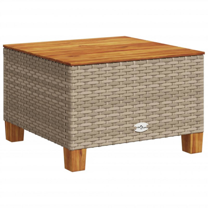 Stolik ogrodowy, beż, 55x55x36 cm, rattan PE i drewno akacjowe
