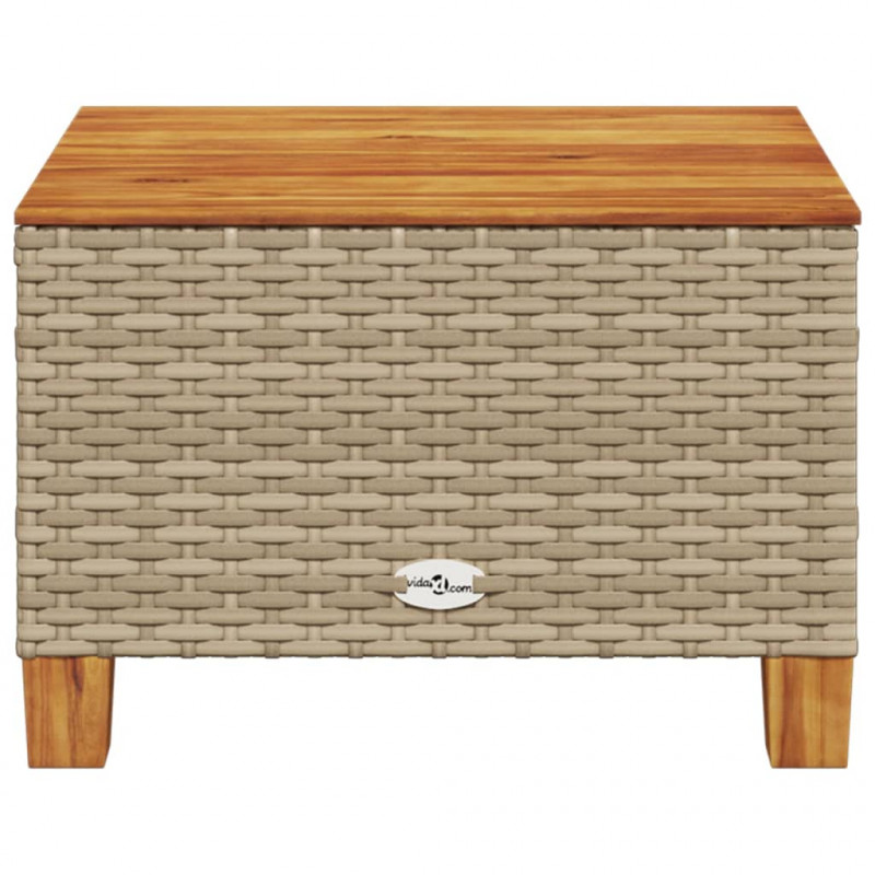 Stolik ogrodowy, beż, 55x55x36 cm, rattan PE i drewno akacjowe