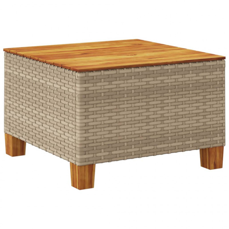 Stolik ogrodowy, beż, 55x55x36 cm, rattan PE i drewno akacjowe