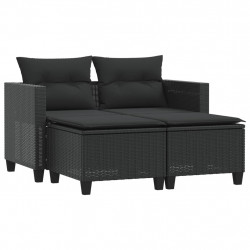 2-osobowa sofa ogrodowa z podnóżkami, czarna, polirattan