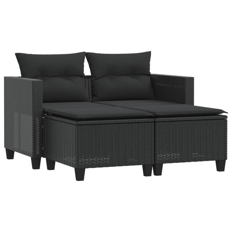 2-osobowa sofa ogrodowa z podnóżkami, czarna, polirattan