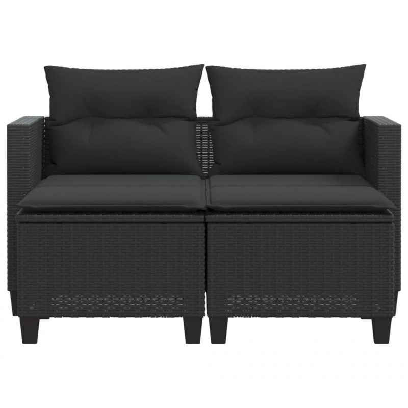 2-osobowa sofa ogrodowa z podnóżkami, czarna, polirattan