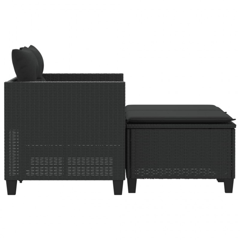2-osobowa sofa ogrodowa z podnóżkami, czarna, polirattan