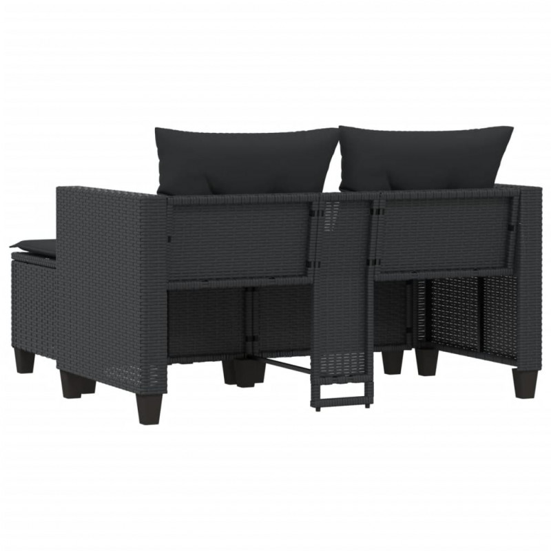 2-osobowa sofa ogrodowa z podnóżkami, czarna, polirattan