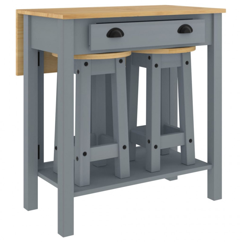 3-cz. zestaw mebli barowych, szary, lite drewno sosnowe