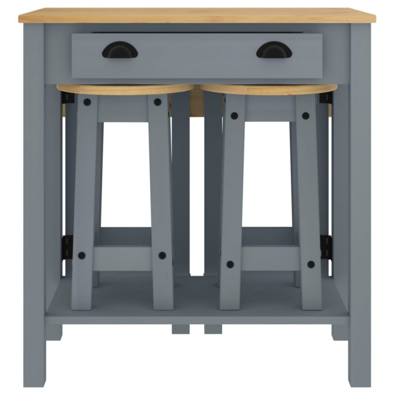 3-cz. zestaw mebli barowych, szary, lite drewno sosnowe