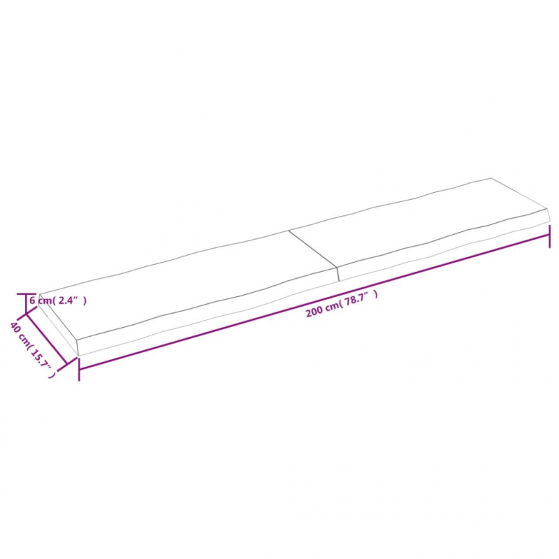Blat, ciemnobrązowy 200x40x(2-6)cm drewno z naturalną krawędzią
