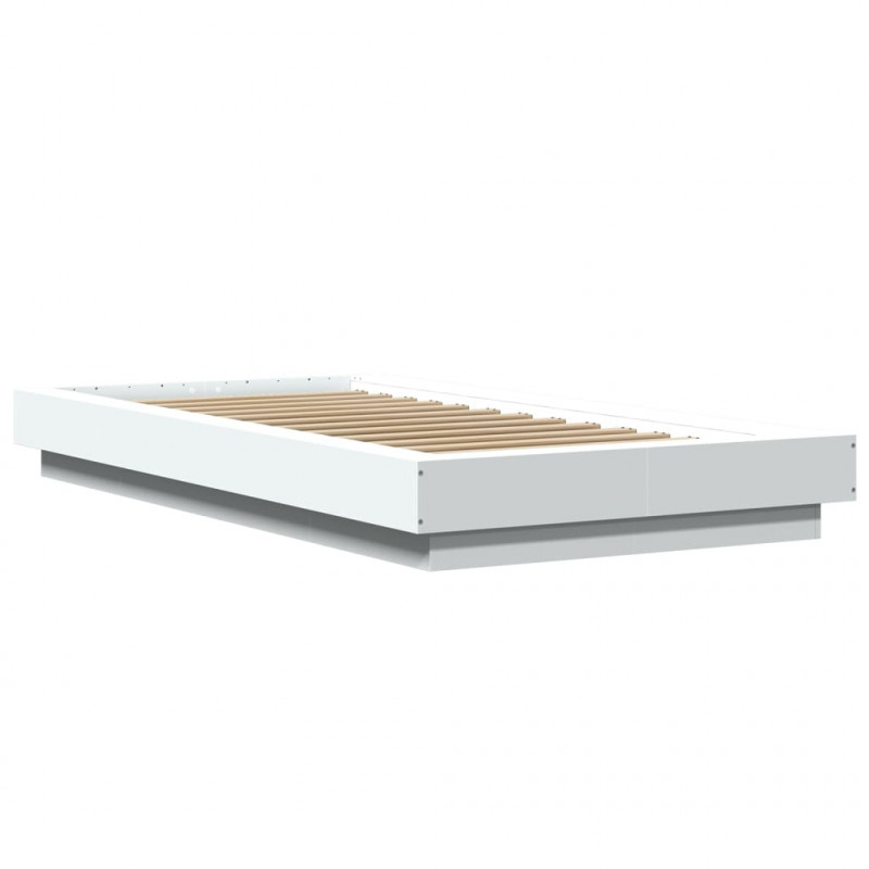 Rama łóżka z LED, biała, 75x190 cm, materiał drewnopochodny