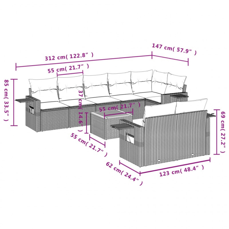 9-cz. zestaw wypoczynkowy do ogrodu, z poduszkami, czarny