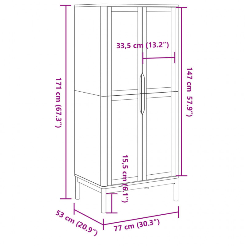 Szafa FLORO, szara, 77x53x171 cm, lite drewno sosnowe