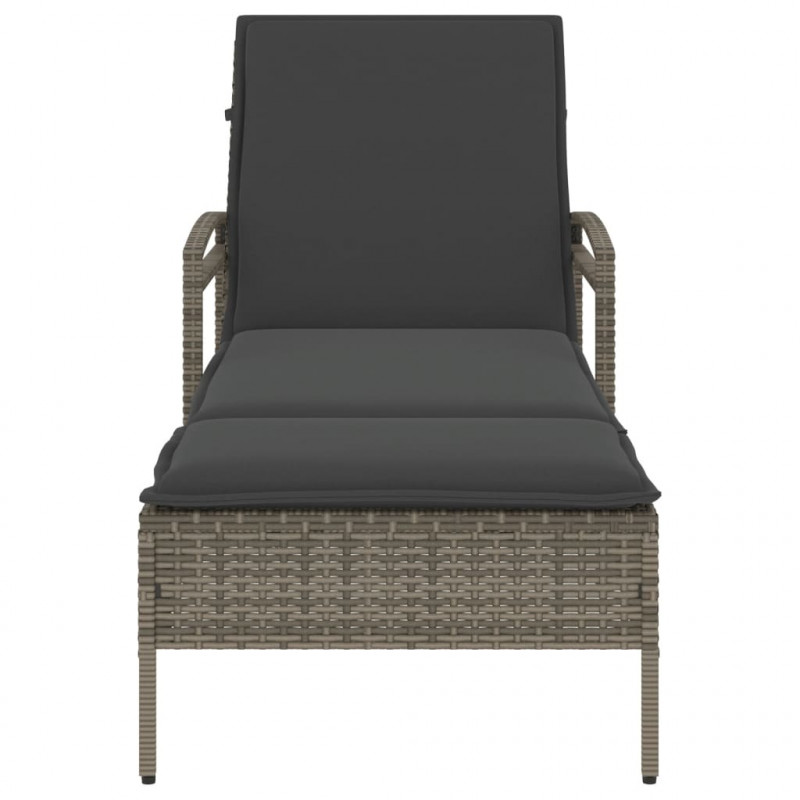 Leżak z poduszką, szary, 63x200x81 cm, polirattan