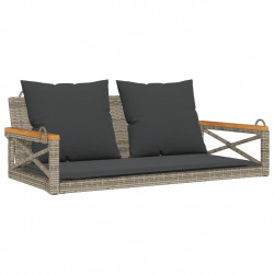 Ławka bujana z poduszkami, szara, 109x62x40 cm, polirattan