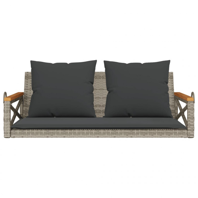 Ławka bujana z poduszkami, szara, 109x62x40 cm, polirattan