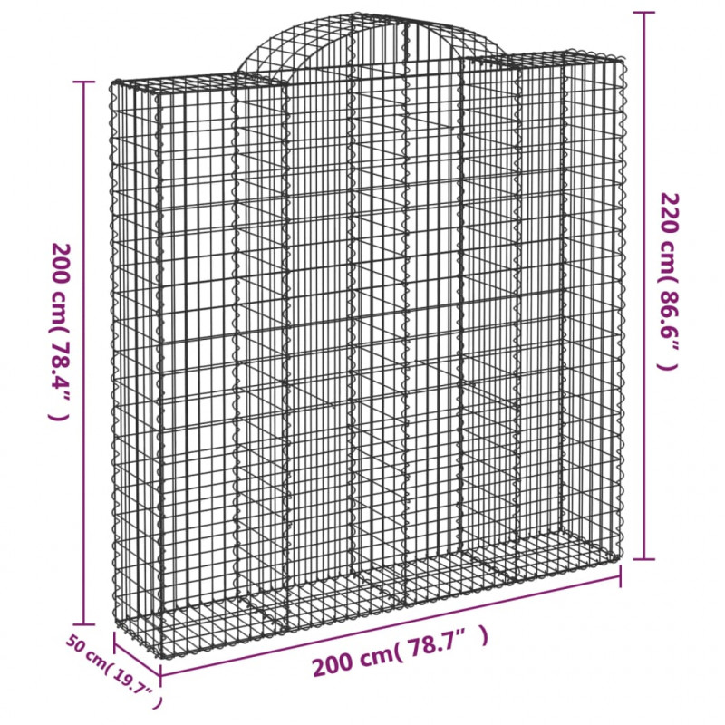 Kosze gabionowe, 10 szt, 200x50x200/220cm, galwanizowane żelazo