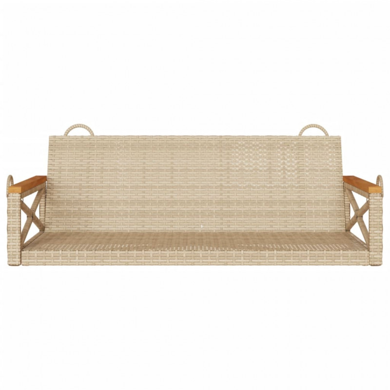 Ławka bujana, beżowa, 109x62x40 cm, polirattan
