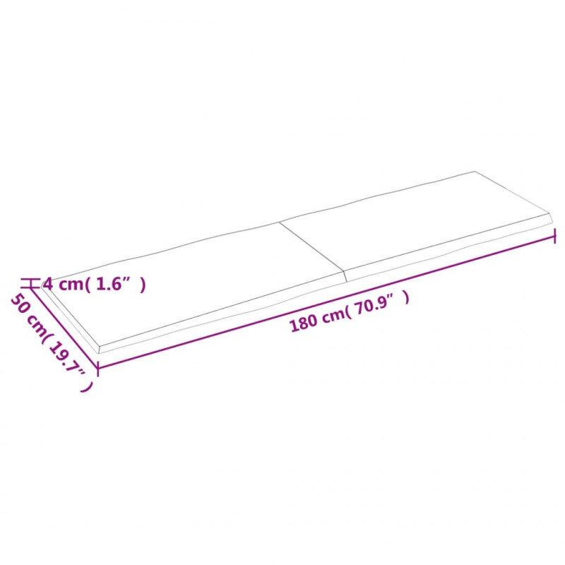 Blat stołu, 180x50x(2-4)cm surowy, lity dąb naturalną krawędzią