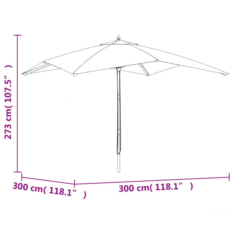 Parasol ogrodowy na drewnianym słupku, zielony, 300x300x273 cm