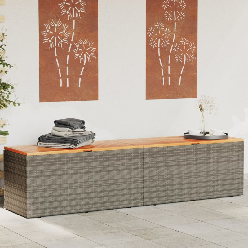 Skrzynia ogrodowa, szara, 220x50x54 cm, polirattan i akacja