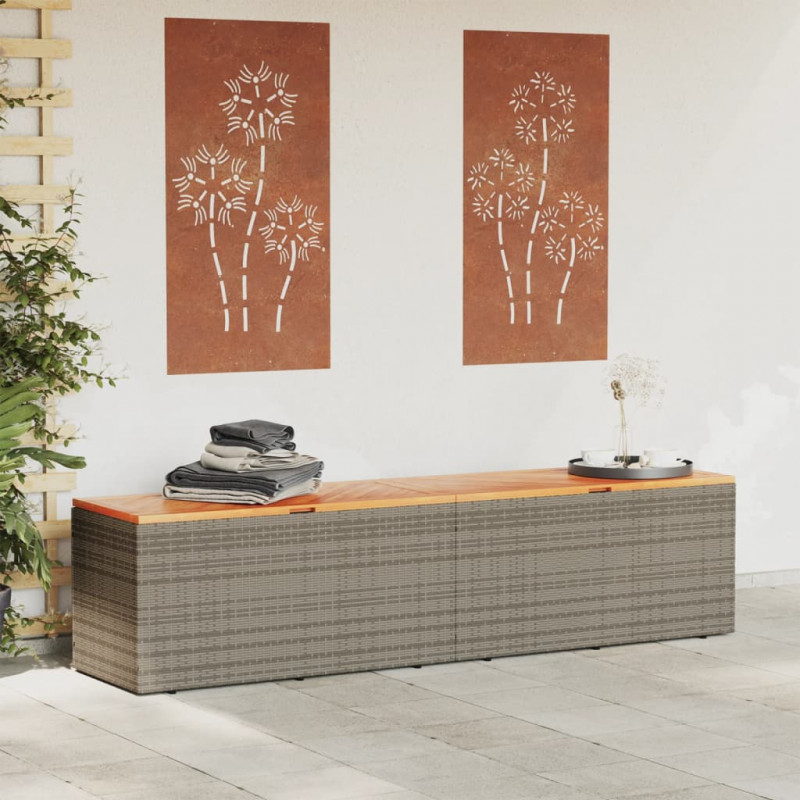 Skrzynia ogrodowa, szara, 220x50x54 cm, polirattan i akacja