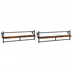 Półki ścienne z drążkami, 2 szt., przydymiony dąb, 100x25x30 cm