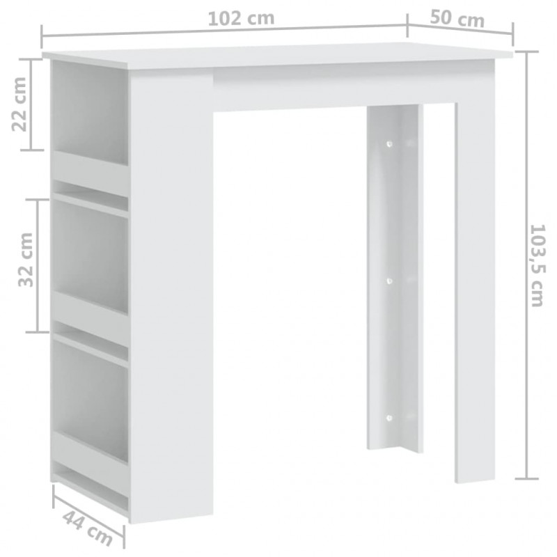 Stolik barowy z półkami, biały, 102x50x103,5 cm
