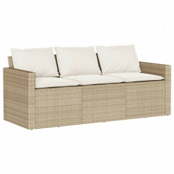Sofa ogrodowa z poduszkami, 3-osobowa, beż, polirattan
