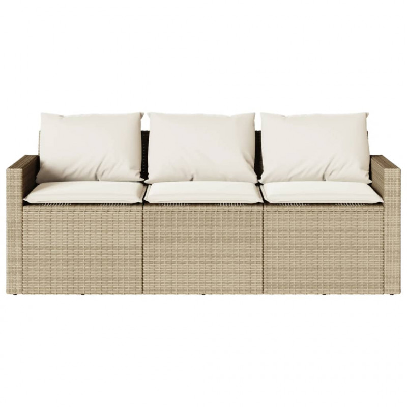 Sofa ogrodowa z poduszkami, 3-osobowa, beż, polirattan