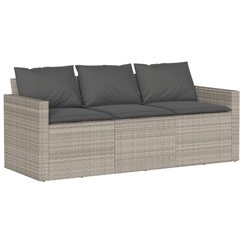 Sofa ogrodowa z poduszkami, 3-osobowa, jasnoszara, polirattan