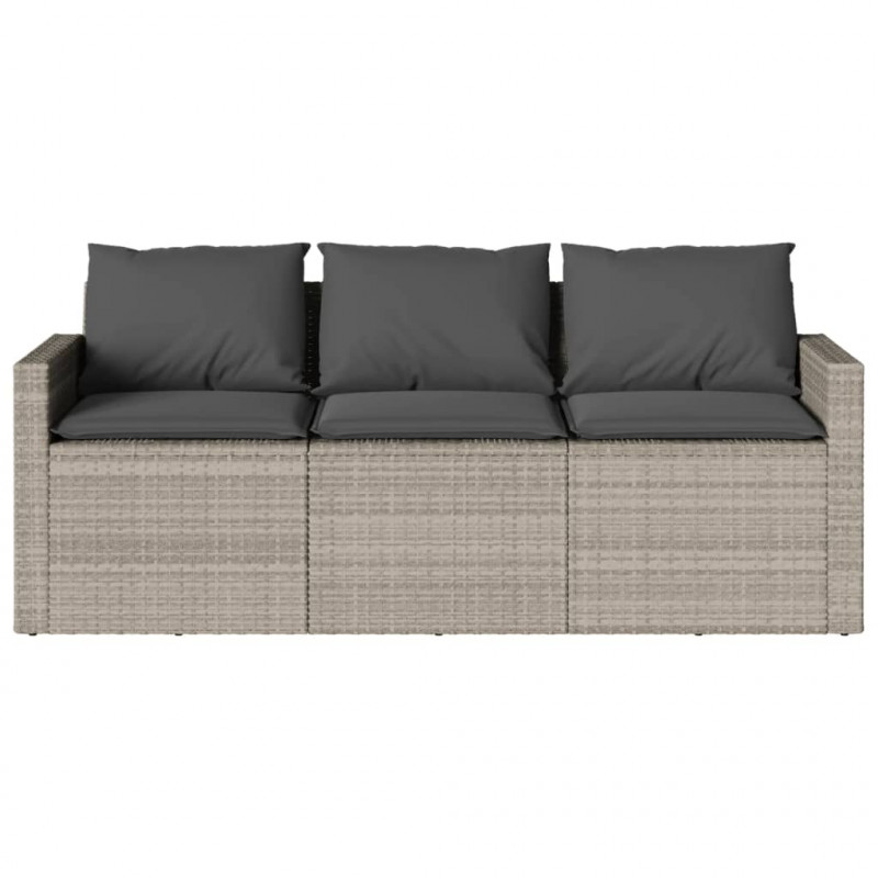 Sofa ogrodowa z poduszkami, 3-osobowa, jasnoszara, polirattan