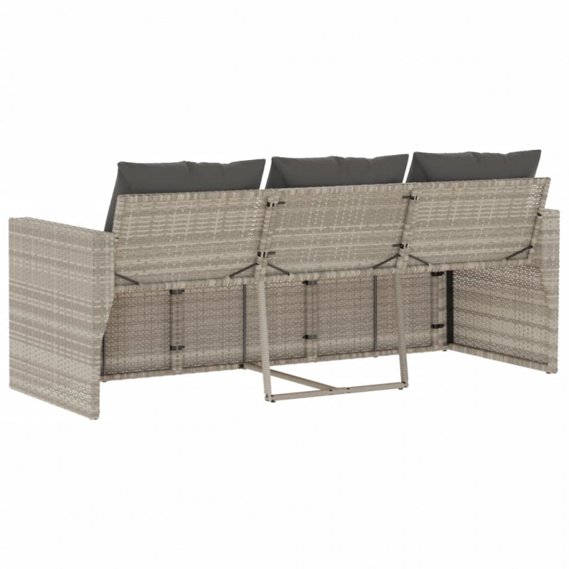 Sofa ogrodowa z poduszkami, 3-osobowa, jasnoszara, polirattan