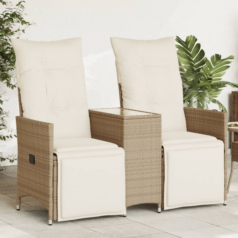 Rozkładana sofa ogrodowa ze stolikiem, 2-os., beż, rattan PE