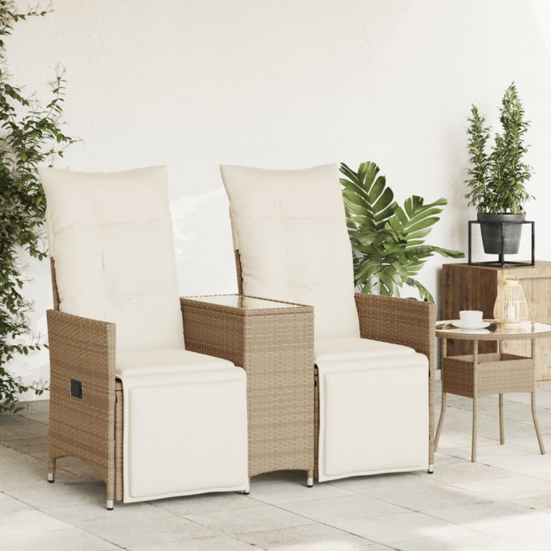Rozkładana sofa ogrodowa ze stolikiem, 2-os., beż, rattan PE