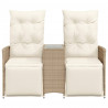 Rozkładana sofa ogrodowa ze stolikiem, 2-os., beż, rattan PE