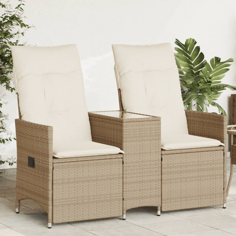 Rozkładana sofa ogrodowa ze stolikiem, 2-os., beż, rattan PE