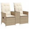 Rozkładana sofa ogrodowa ze stolikiem, 2-os., beż, rattan PE