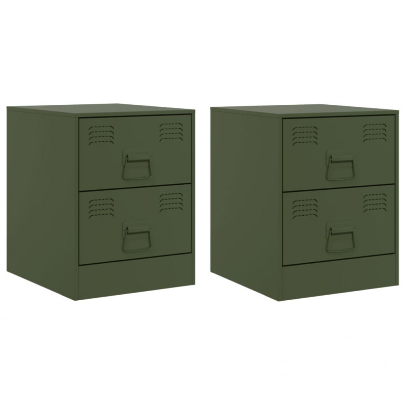 Szafki nocne, 2 szt., zielone, 34,5x39x44 cm, stal