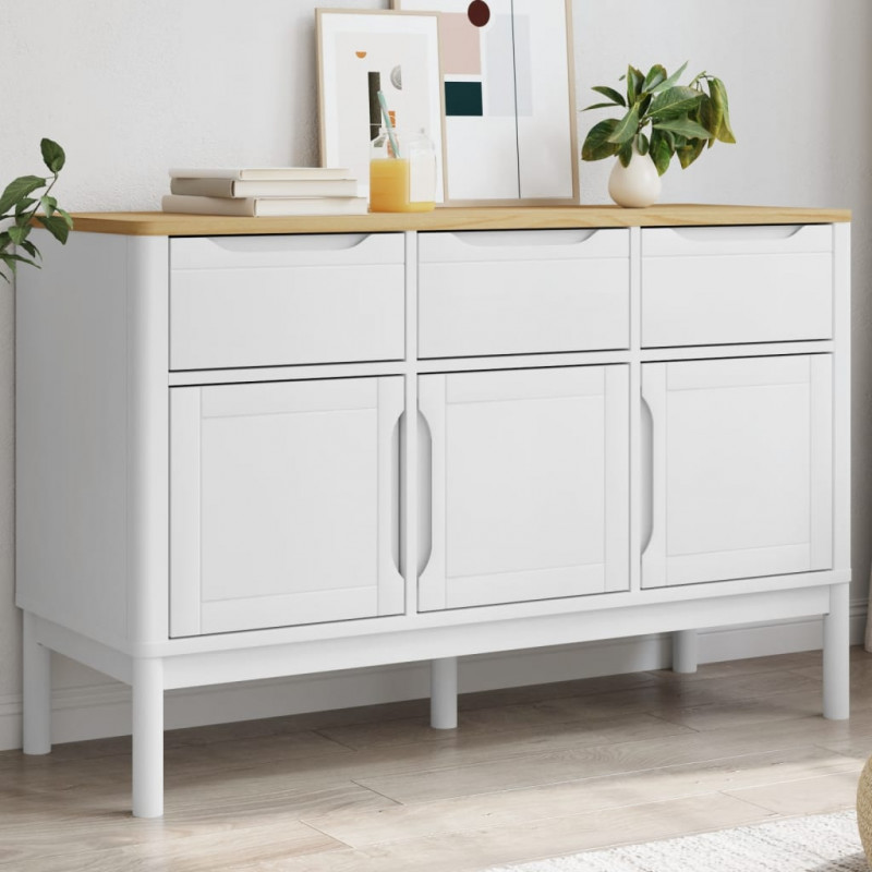 Szafka FLORO, biała, 114x43x74 cm, lite drewno sosnowe