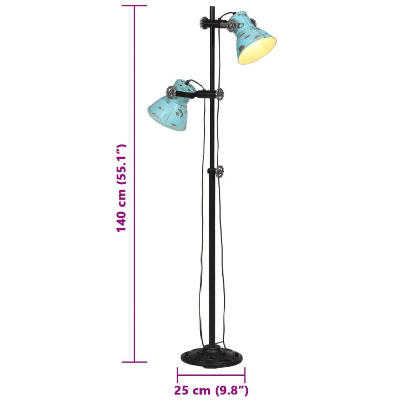 Lampa stojąca, 25 W, postarzany niebieski, 25x25x90/140 cm, E27