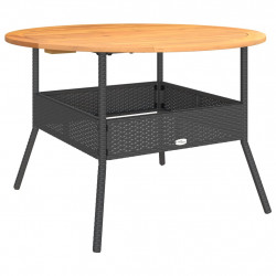 Stół ogrodowy z akacjowym blatem, czarny, Ø110x71 cm, rattan PE