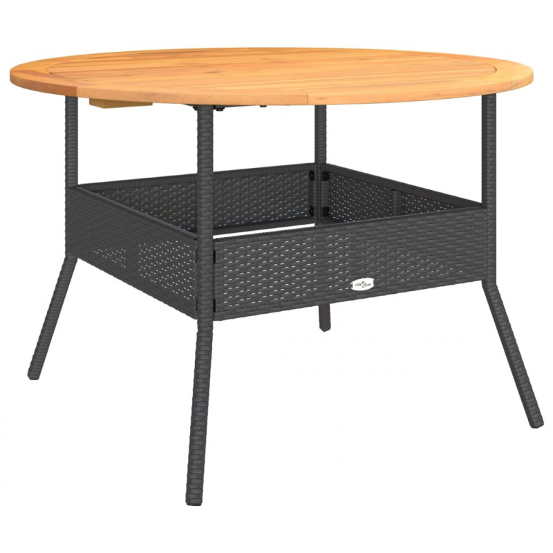 Stół ogrodowy z akacjowym blatem, czarny, Ø110x71 cm, rattan PE