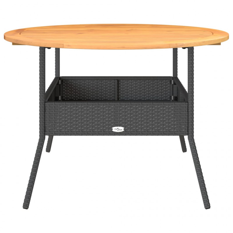 Stół ogrodowy z akacjowym blatem, czarny, Ø110x71 cm, rattan PE