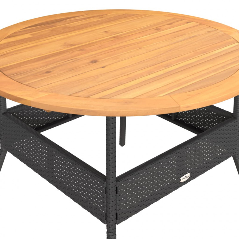 Stół ogrodowy z akacjowym blatem, czarny, Ø110x71 cm, rattan PE