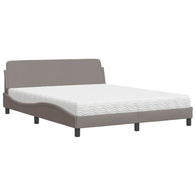 Łóżko z materacem, taupe, 160x200 cm, tkanina