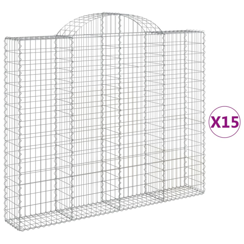 Kosze gabionowe, 15 szt, 200x30x160/180cm, galwanizowane żelazo