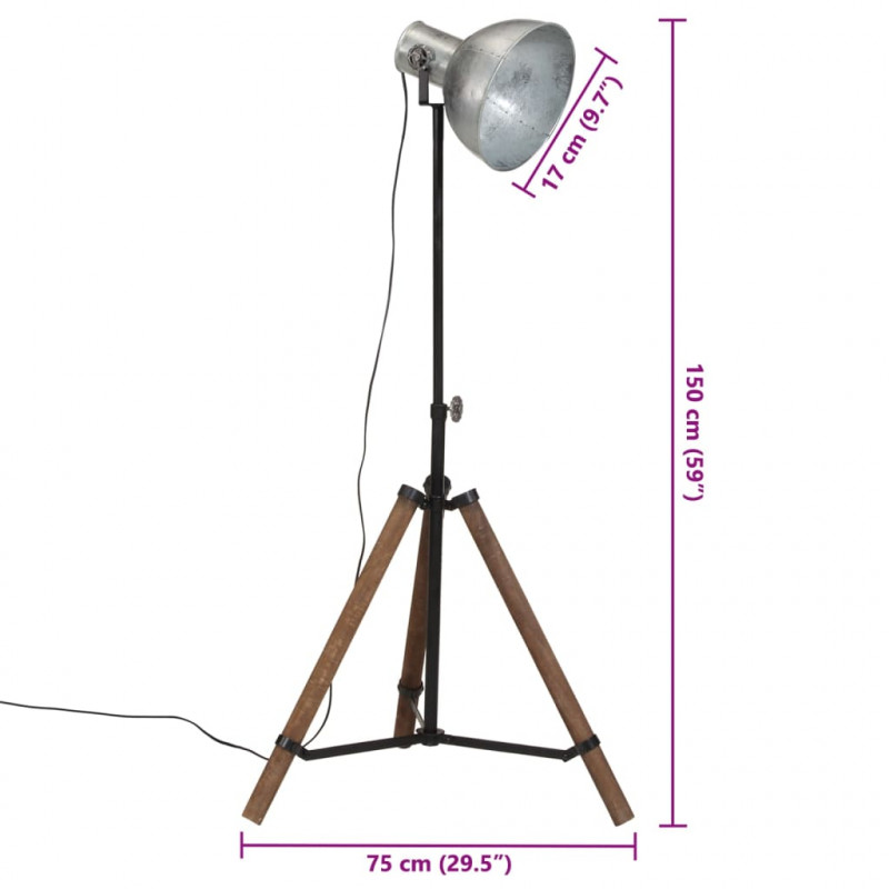 Lampa stojąca, 25 W, srebro vintage, 75x75x90-150 cm, E27