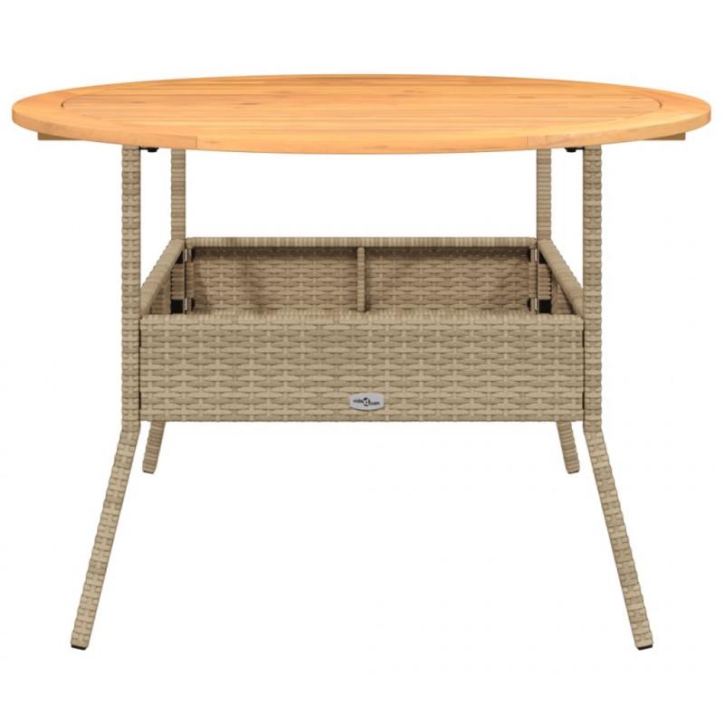Stół ogrodowy z akacjowym blatem, beż, Ø110x71 cm, rattan PE