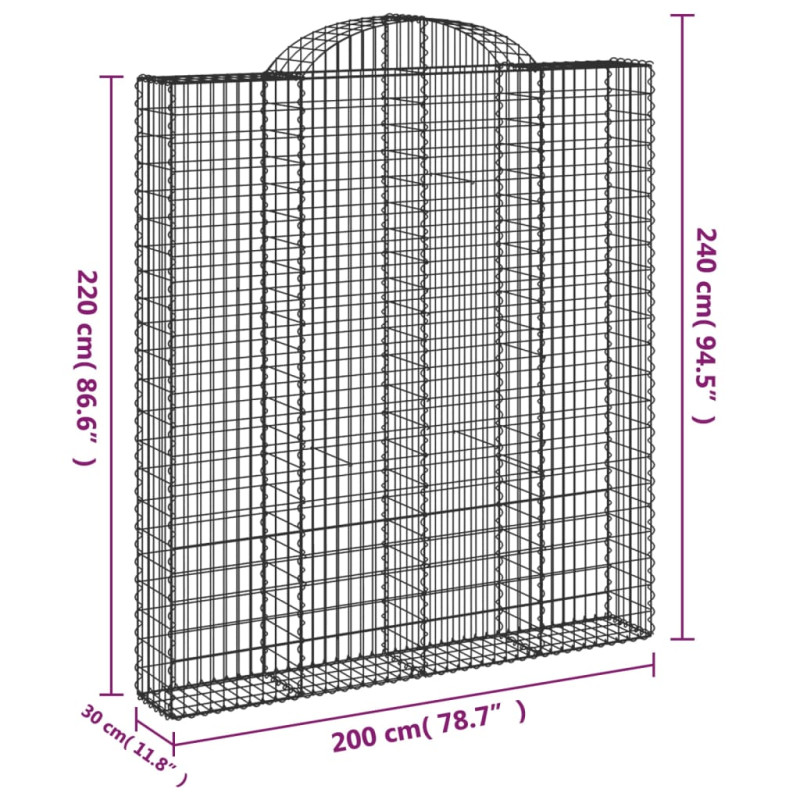 Kosze gabionowe, 6 szt, 200x30x220/240 cm, galwanizowane żelazo